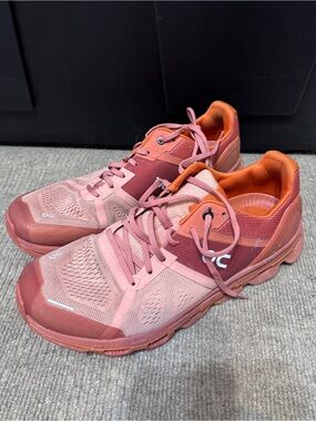 On Running Women's Pink and Orange Trail-Ready Shoes Cloudace W11